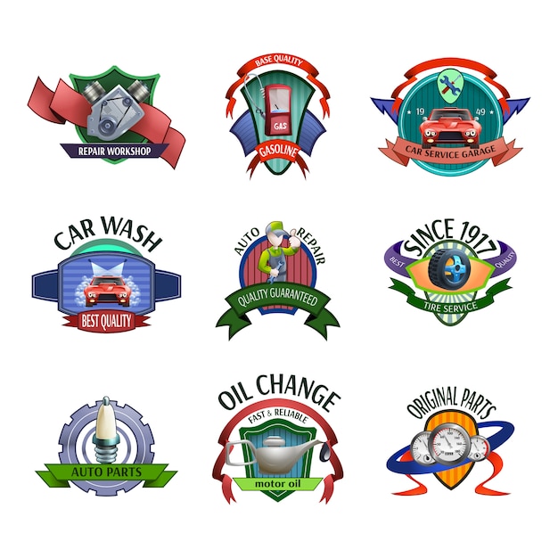 Free vector auto mechanic service emblems set