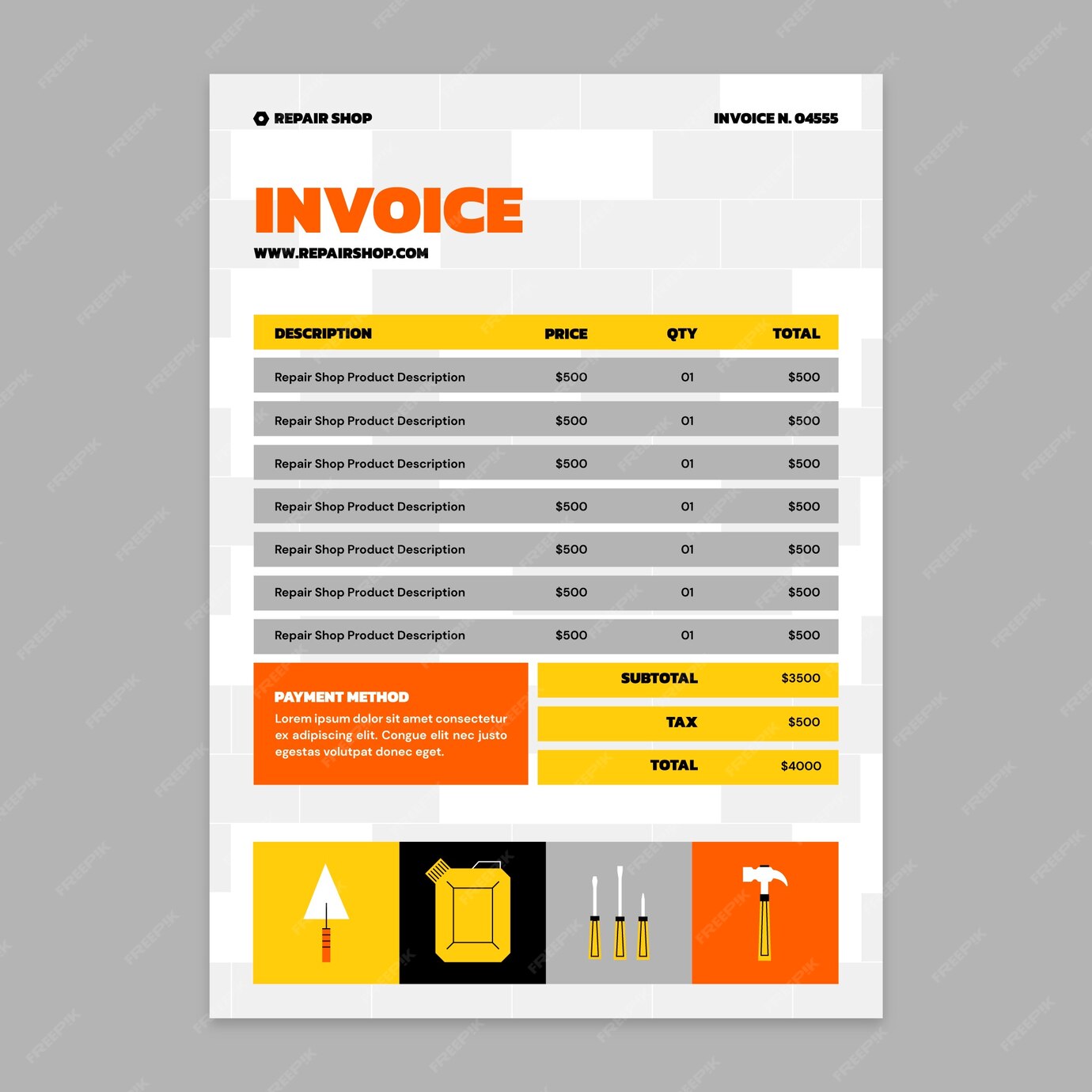 Free Vector | Auto repair shop business and service invoice template