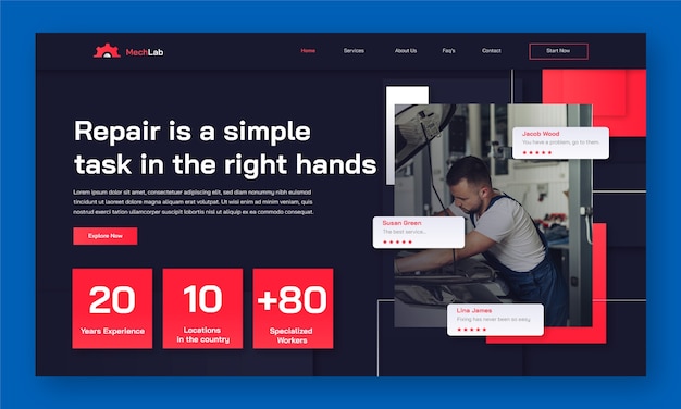 Free vector auto repair shop business and service landing page template