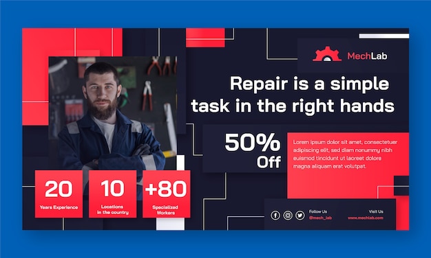 Auto repair shop business and service social media promo template
