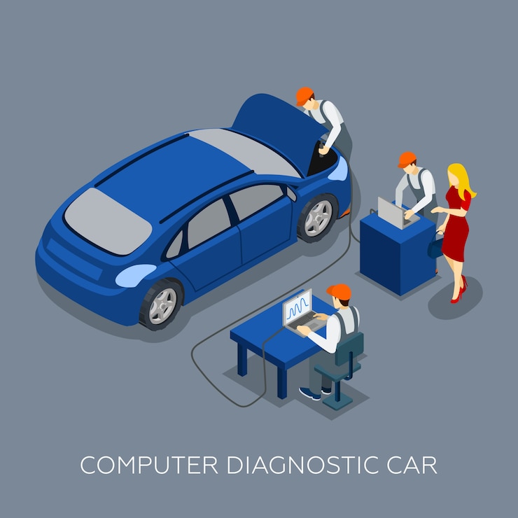 Free Vector auto service computer diagnostic isometric banner 