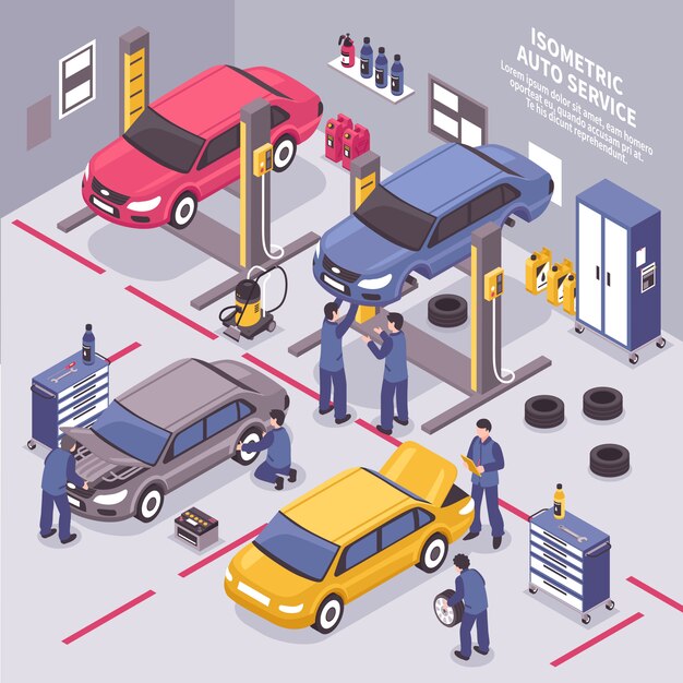 Auto Service Isometric Illustration