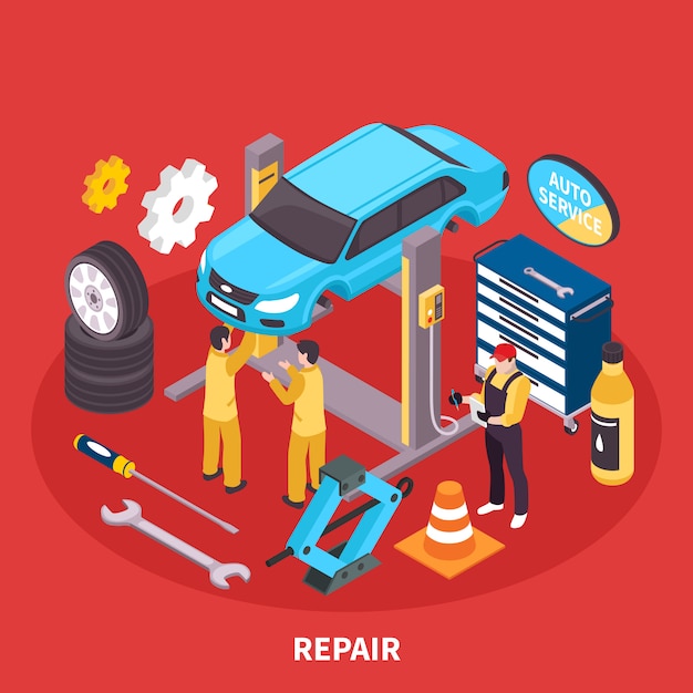  Auto Service Isometric Illustration 