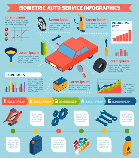 Free vector auto service isometric infographics