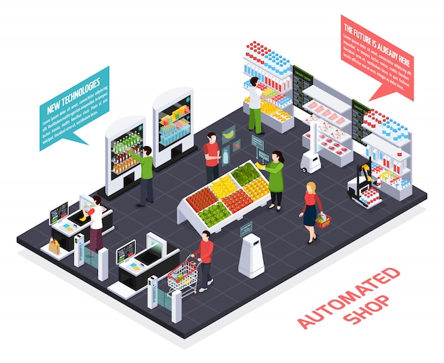 Free vector automated shop isometric composition