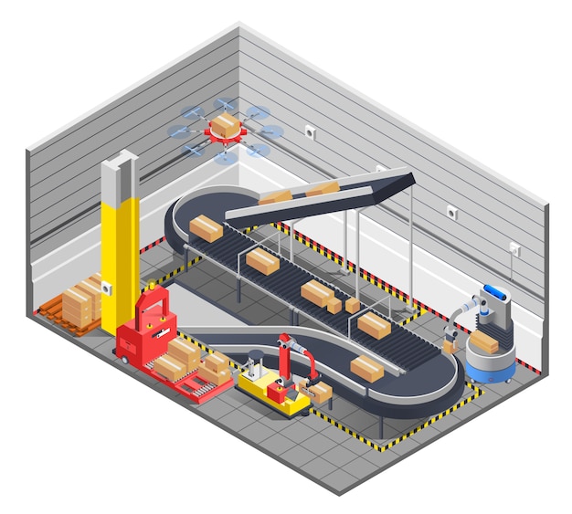 Free vector automatic warehouse isometric interior