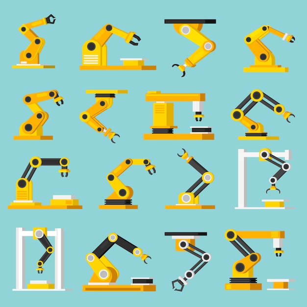 Automation conveyor orthogonal flat icons set