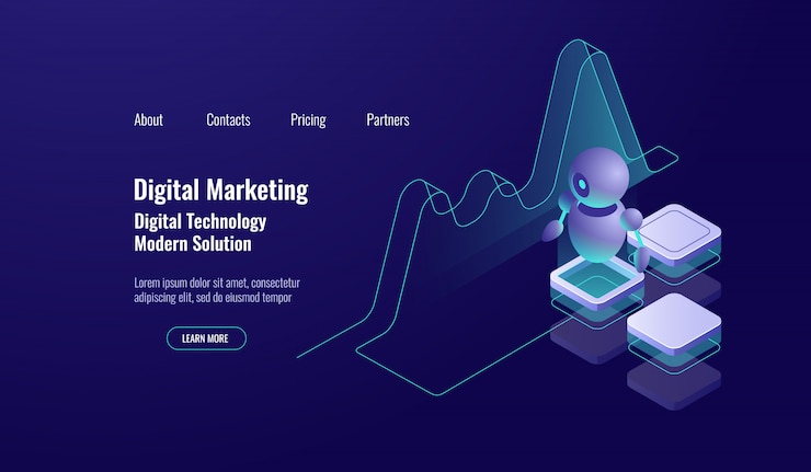 Free Vector automation software, artificial intelligence analysis and data analytics, robot write graph grow up,