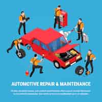 Free vector automotive repair isometric concept with maintenance and equipment tools vector illustration