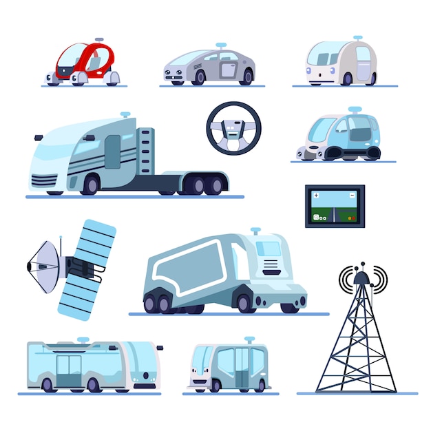 Free vector autonomous vehicles cruise system flat set