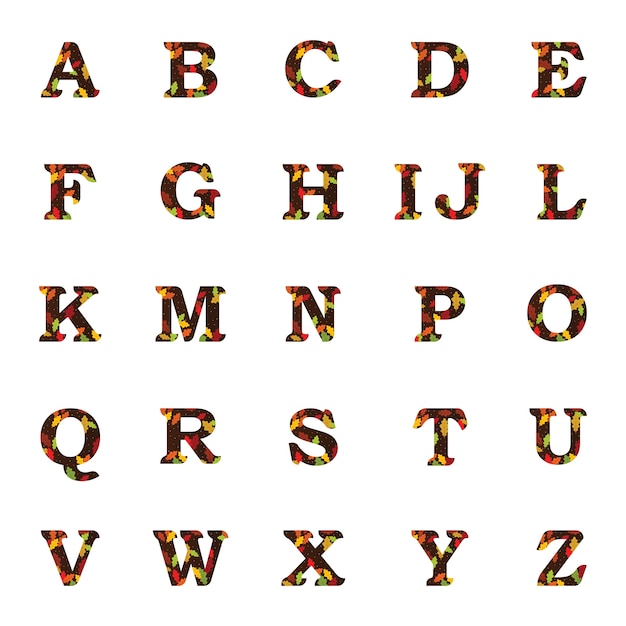 Autumn alphabet icon in flat style