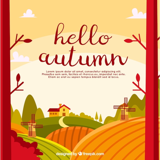 Бесплатное векторное изображение Осенняя задняя часть с ландшафтом