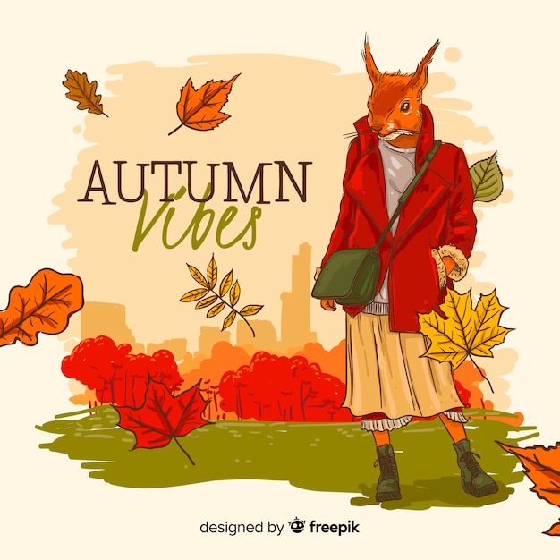 Vettore gratuito stile disegnato a mano del fondo di autunno