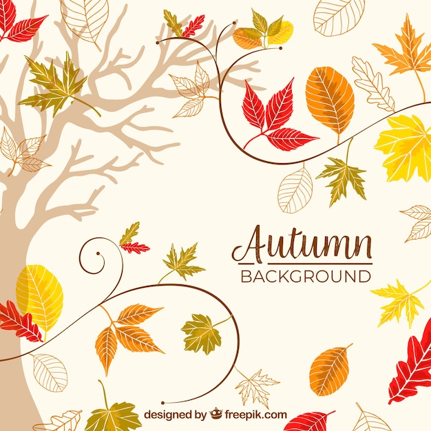 Autumn background with colorful leaves and tree