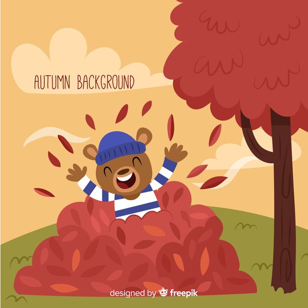 Free Vector autumn background with cute bear