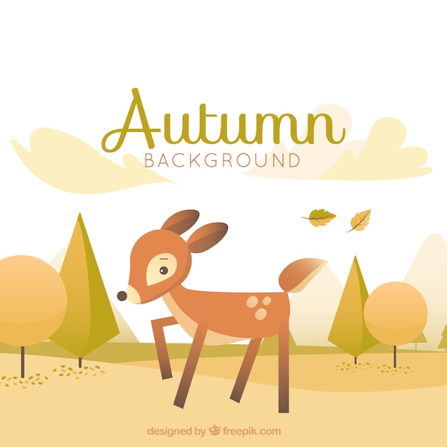 Free vector autumn background with cute deer