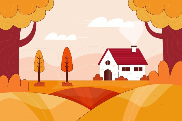 Autumn background with cute landscape