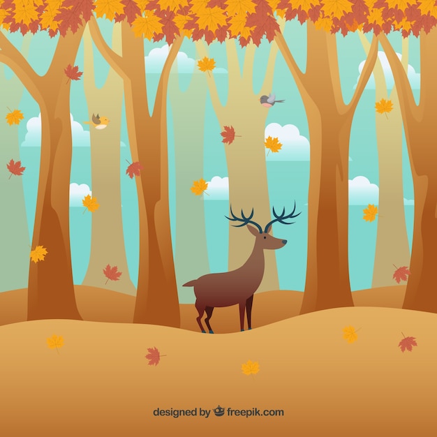 Free vector autumn background with deer in forest