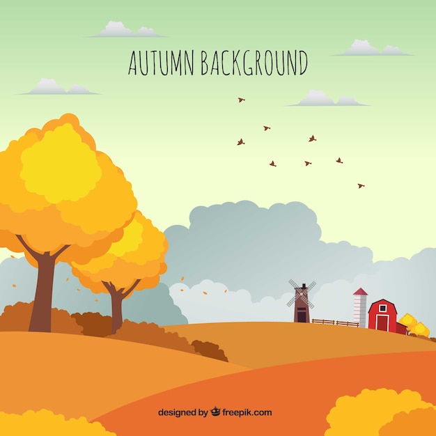 Autumn background with farm and landscape