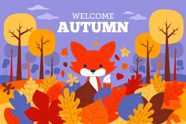 Autumn background with leaves and fox