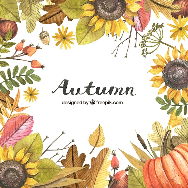 Free vector autumn background with a painted frame with watercolors