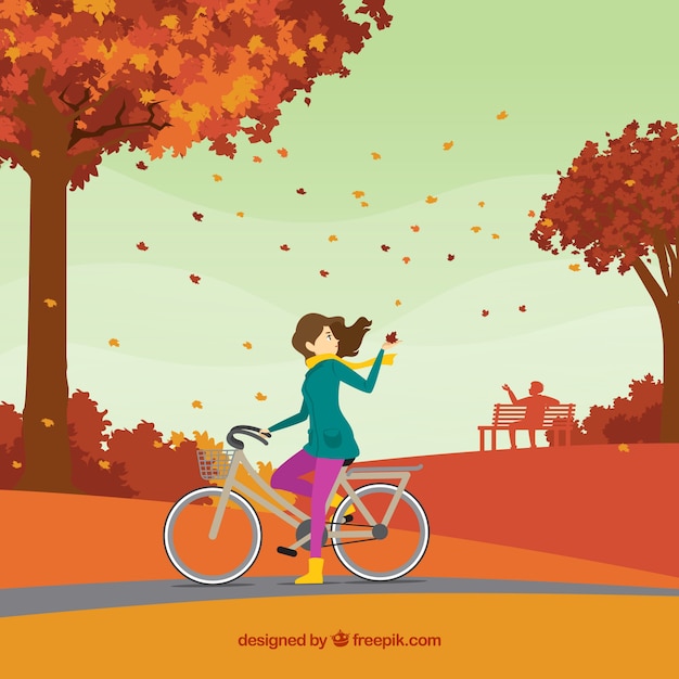 Autumn background with person in the park