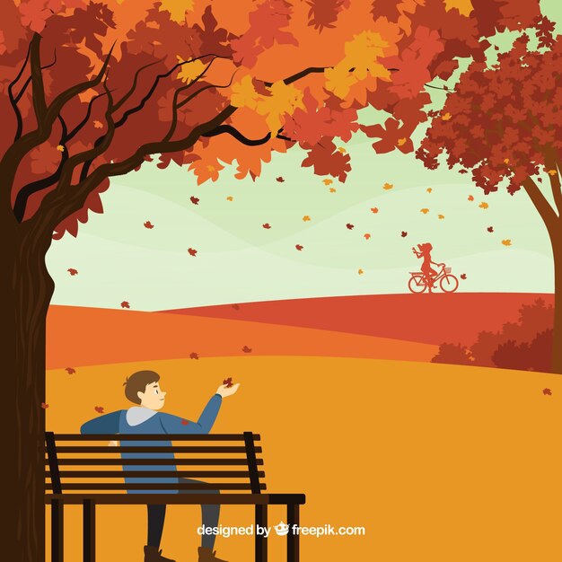 Autumn background with person in the park