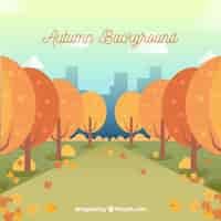 Free vector autumn background with trees in the city