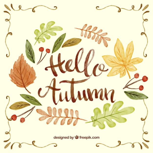 Free vector autumn background with watercolor letters