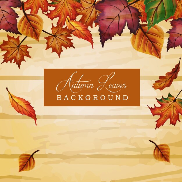 Autumn Background with Watercolor Orange, Yellow and Green Leaves