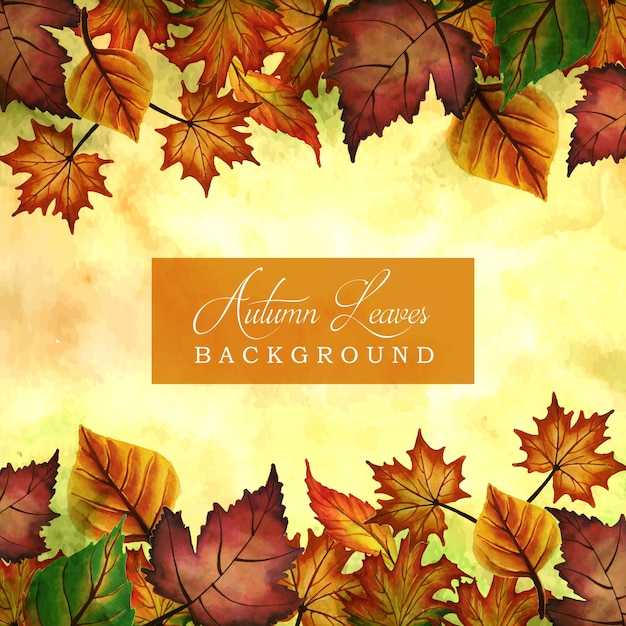 Autumn Backgrounds with Watercolor Orange, Yellow and Green Leaves