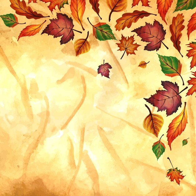 Autumn Backgrounds with Watercolor Orange, Yellow and Green Leaves