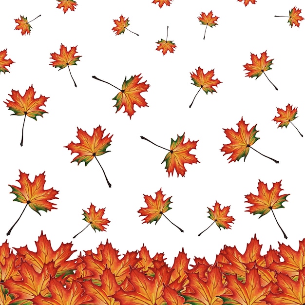 Autumn Backgrounds with Watercolor Orange, Yellow and Green Leaves