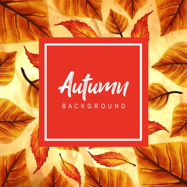 Autumn Backgrounds with Watercolor Orange, Yellow and Green Leaves