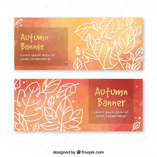 Banner d'autunno con foglie disegnate a mano