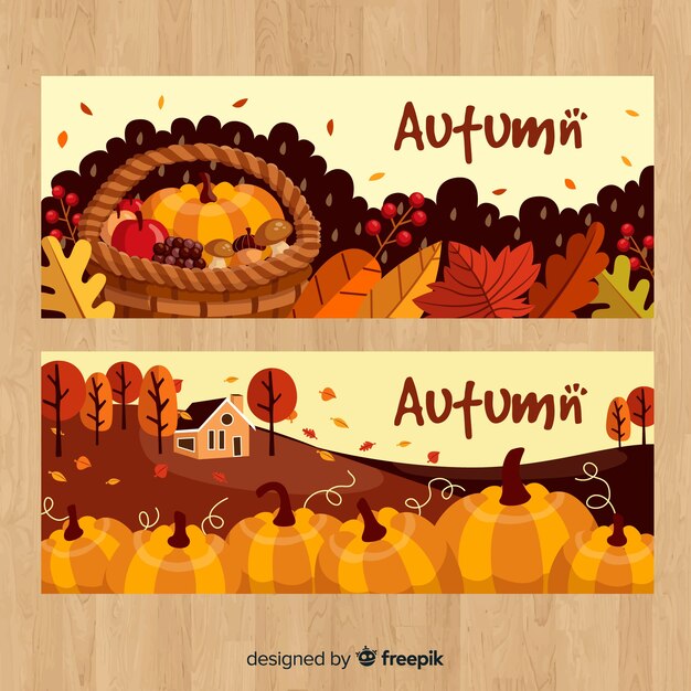 Autumn banners set with pumpkins