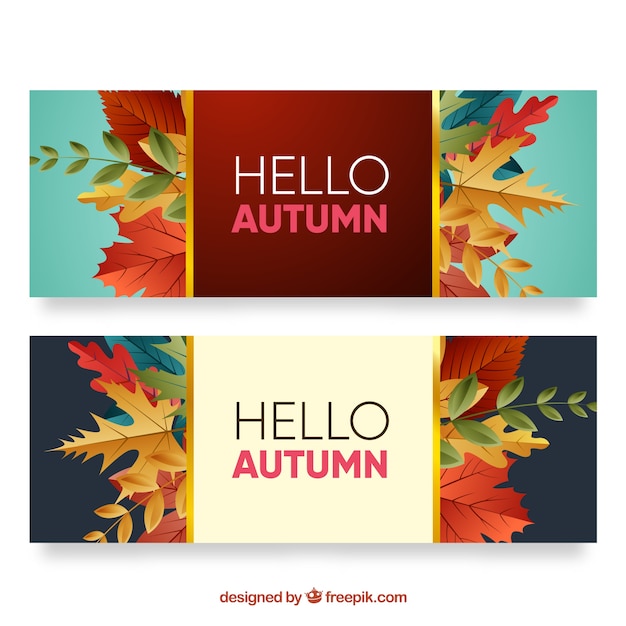 Free vector autumn banners with colorful leaves