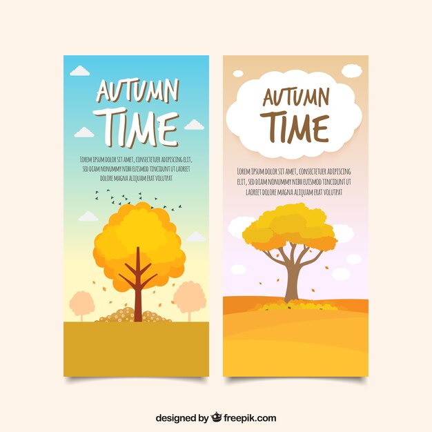 Free vector autumn banners with flat trees