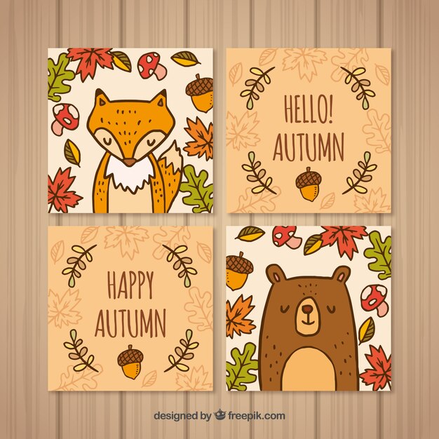 Autumn cards collection with animals