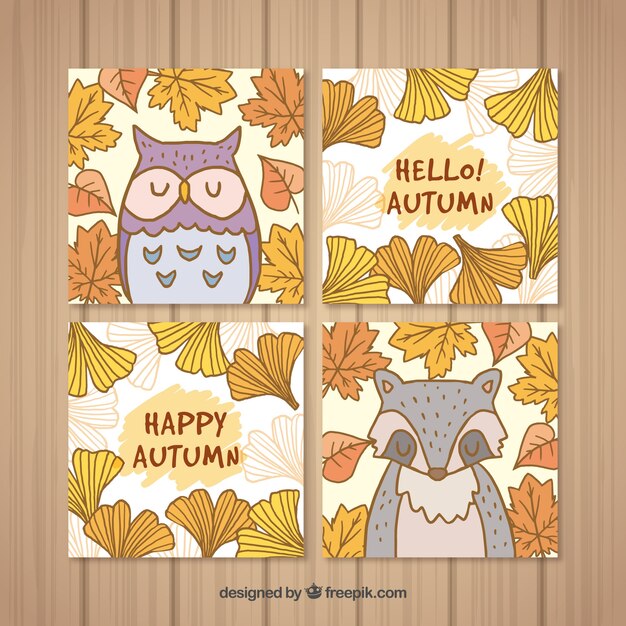 Autumn cards collection with animals