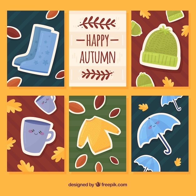 Free vector autumn cards collection with clothes