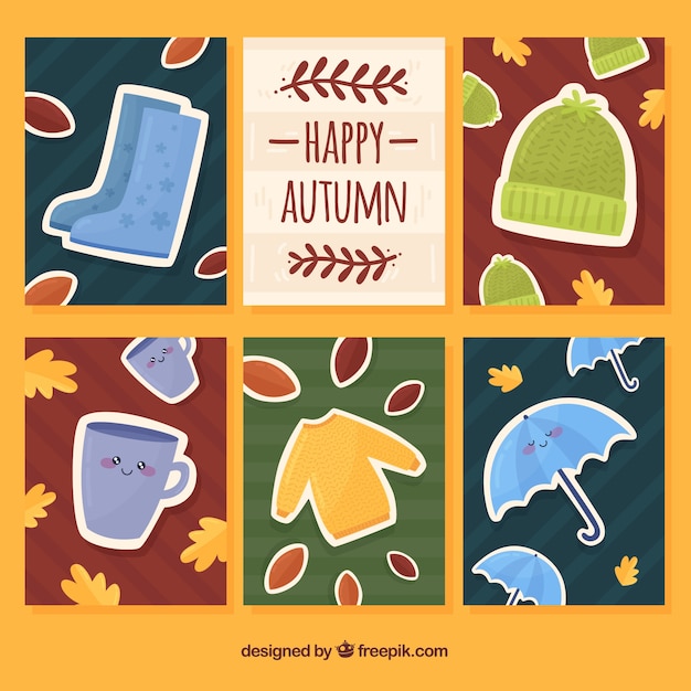 Autumn cards collection with clothes