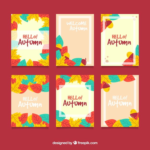 Autumn cards collection with colorful leaves