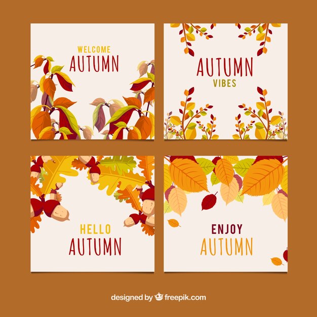autumn cards collection with colorful leaves