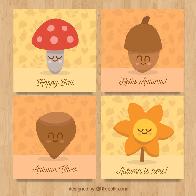 Autumn cards collection with cute cartoons