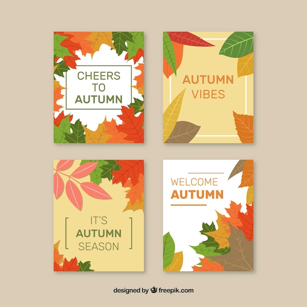 Autumn cards collection with leaves