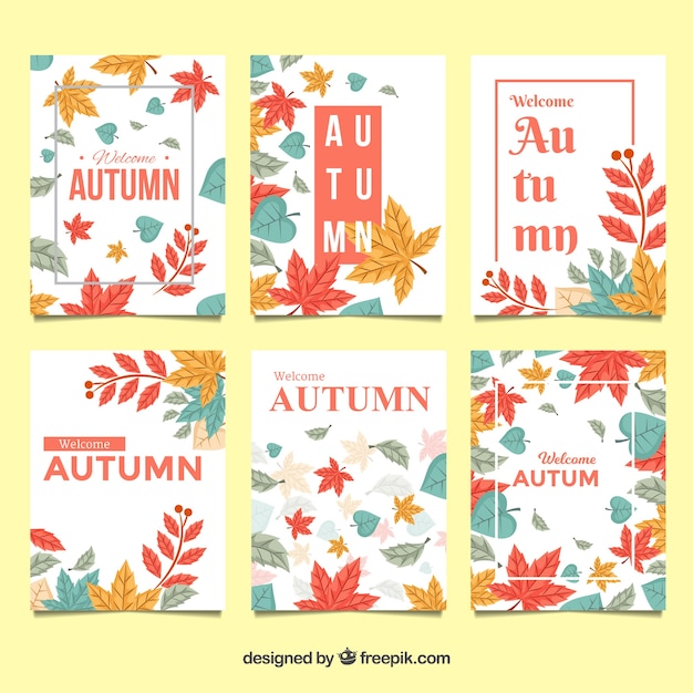 Free vector autumn cards collection with leaves