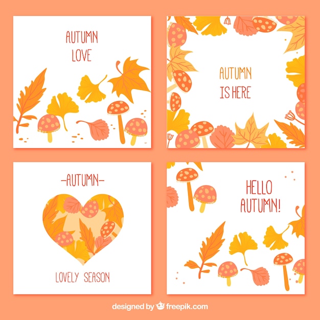 Free vector autumn cards collection with mushrooms