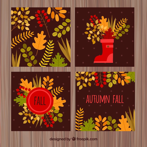 花とフラットデザインの秋のカード