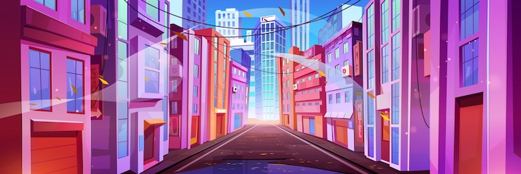 Free Vector autumn city landscape with street with houses